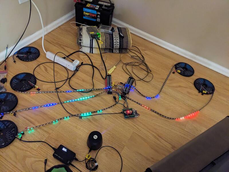 Some LED strips and an Arduino lying on the floor